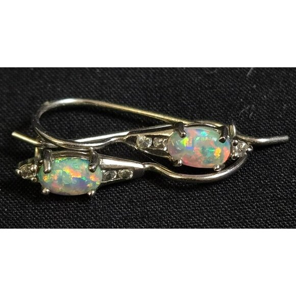 Sterling Silver 925 Opal Drop Earrings with CZ Accent Dangle Pierced Jewelry RJ - Picture 5 of 9